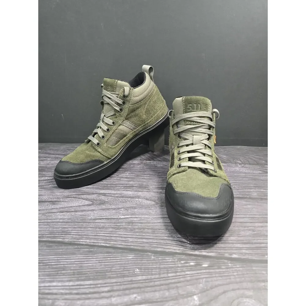 5.11 Tactical Men's 9.5 Norris Ranger Green Suede Sneakers Vibram Soles Mid-Cut
